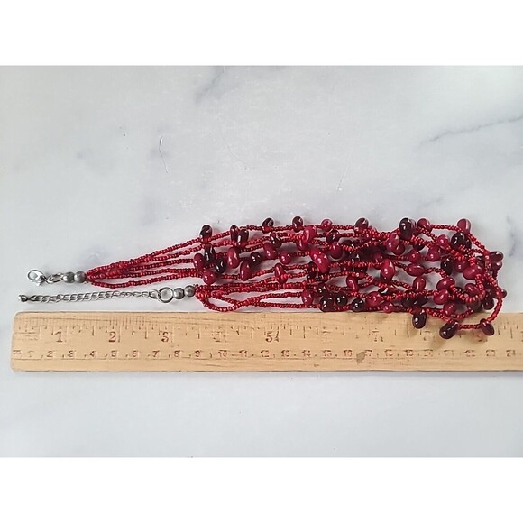 Red Multistrand Adjustable Beaded Necklace Vintage - Picture 8 of 10